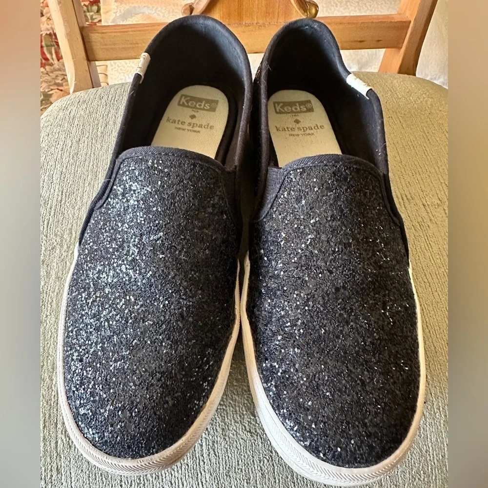 Kate Spade with Keds size 8 black glitter loafer sneakers
